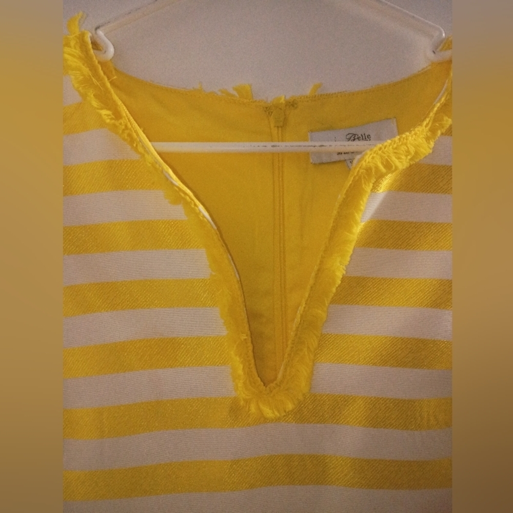Badgley Mischka Yellow and White Striped Sleeveless Shift Dress - Picture 5 of 11